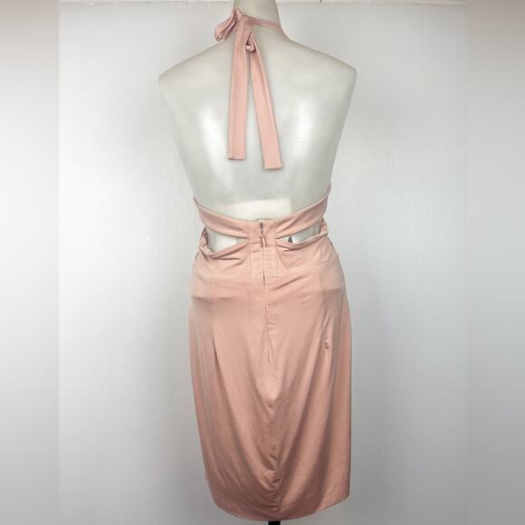 House of CB | Sidra Silky Jersey Draped Halter Dress Blush - Picture 3 of 6